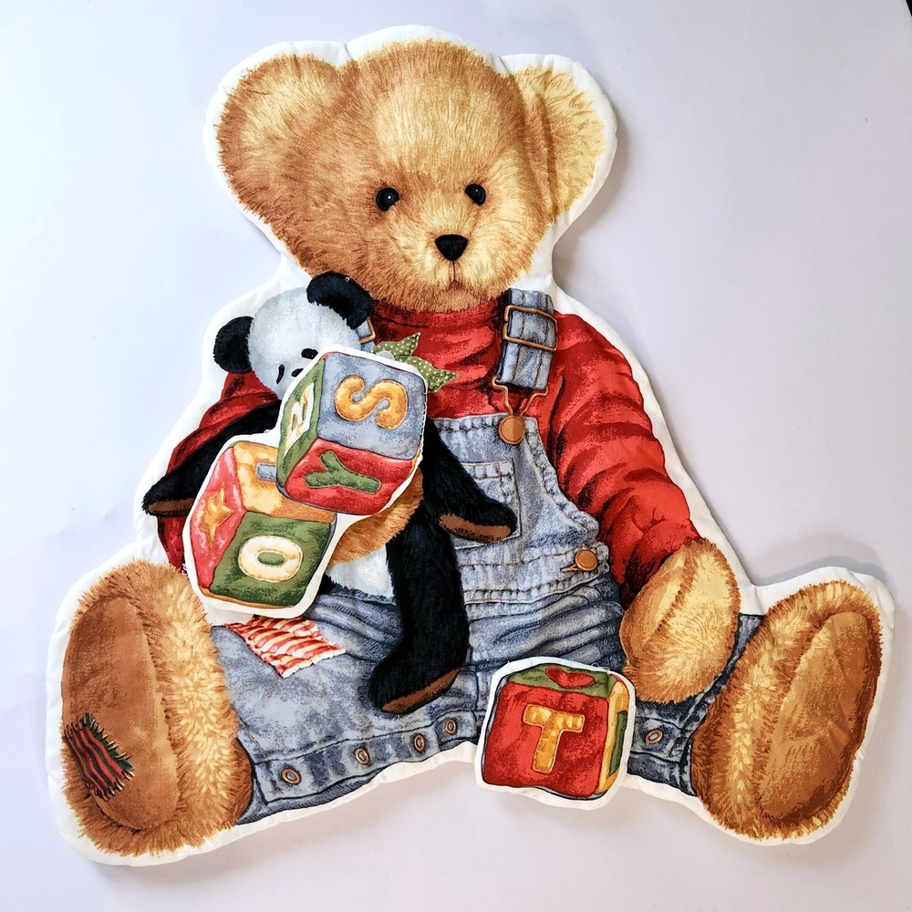 Blue Jean Teddy Bear Daisy Kingdom Wall Hanging Finished Bear Overalls Vintage